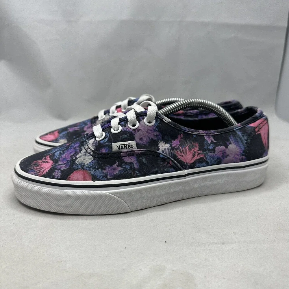 Vans Authentic Black Warped Floral Canvas Skate Shoes Mens Sz 5.5/ Women's Sz 7 - Picture 3 of 8